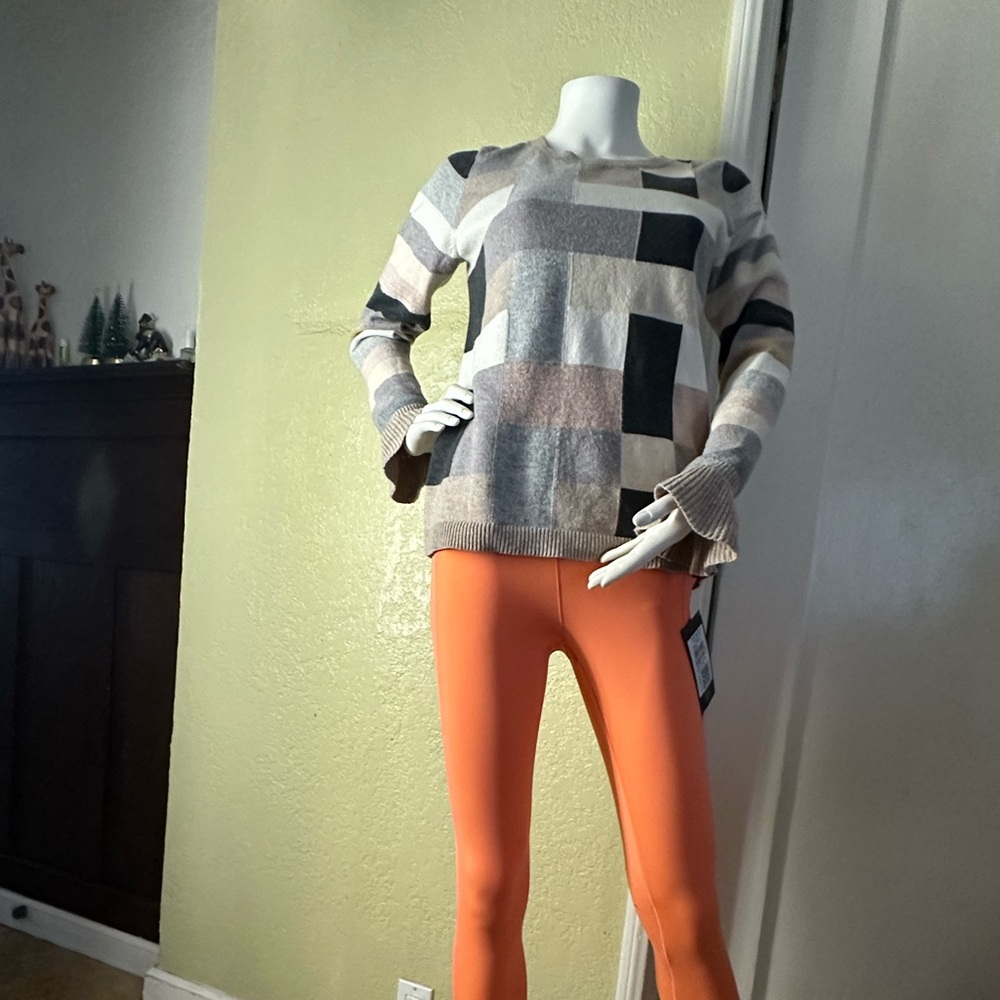 Loft Multicolor Patchwork Crew Neck Sweater - image 5